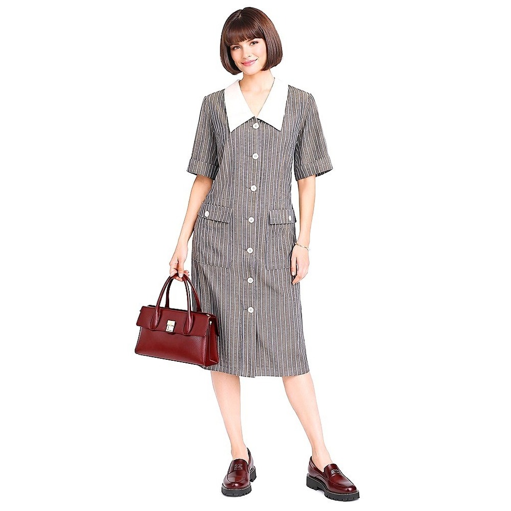 Vtg 70s Amy Adams Neiman-Marcus Pinstripe Shirt Dress ILGWU Union Made USA L‎